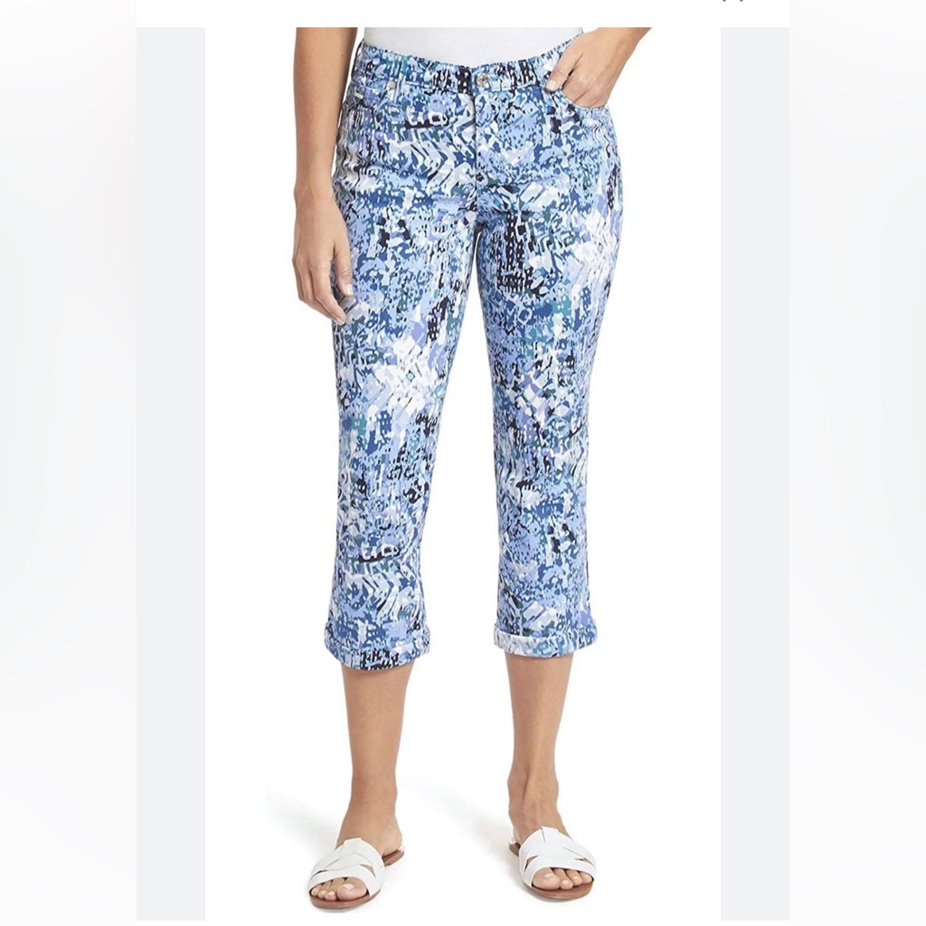 Nwt Nine West Chrystie Capri Blue  White Cuffed Capri Jeans